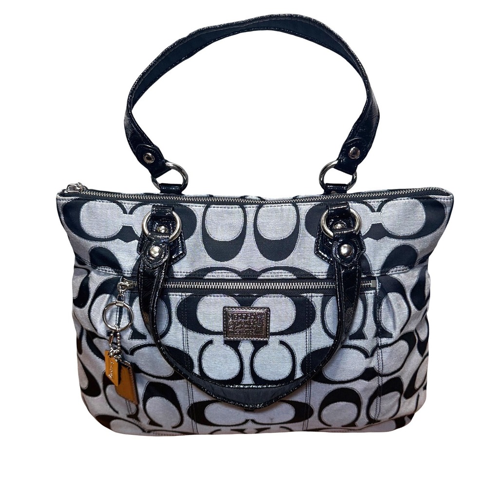 Coach Poppy Glam Tote 17890 Black Gray Signature Shoulder Bag Canvas‎ 2011 Clean